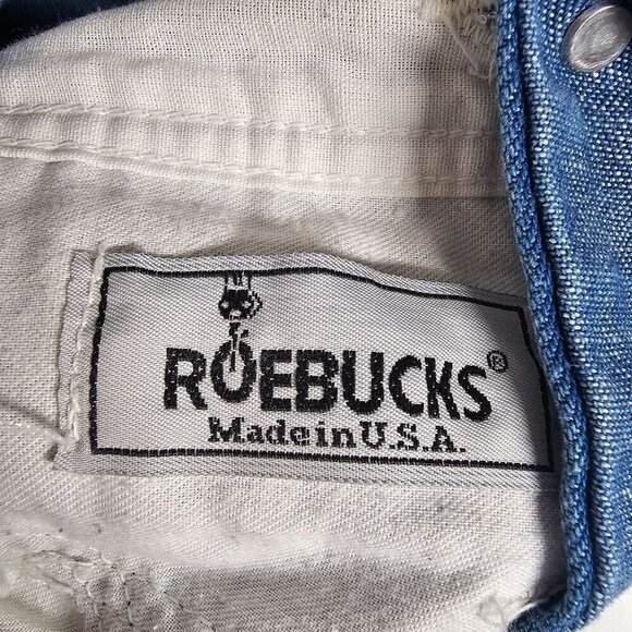 70s-80s Roebucks Blue‎ Denim Overalls Straps Utility Workwear Men's L - Picture 3 of 15